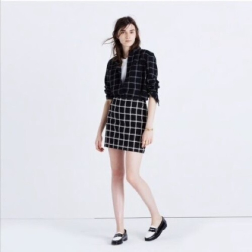 Madewell Artsy Black & White Double Windowpane Plaid Mini Skirt